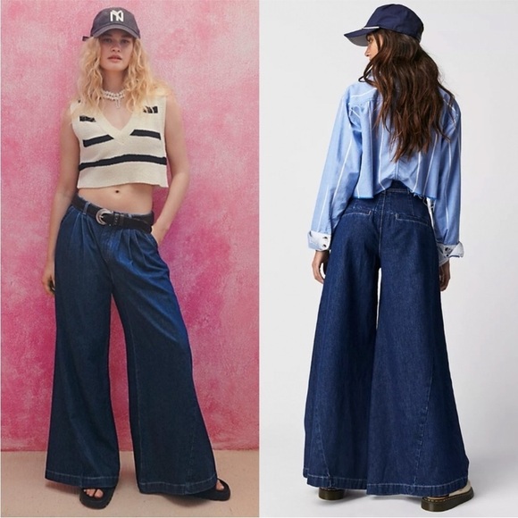 Free People We The Free Equinox Denim Slouchy Wide Leg Trouser Jeans - Picture 1 of 8